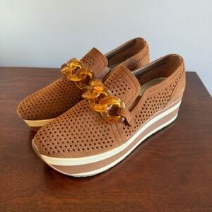 Dolce Vita Women's Suede Perforated Wedge Slip On with Chain Accent Size 8.5